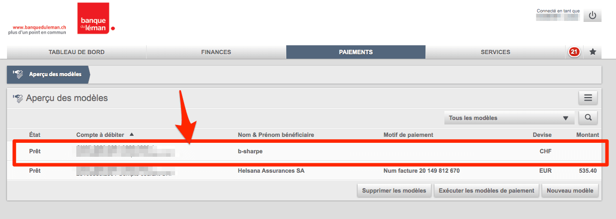 ebanking Banque du Léman - liste des modèles de paiement ebanking Banque du Léman - liste des modèles de paiement