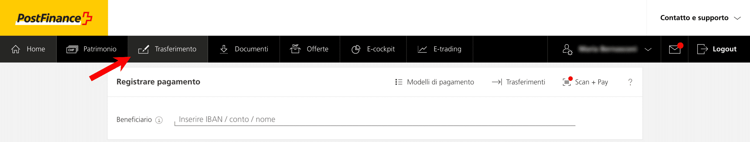 Questo screenshot è la proprietà di PostFinance