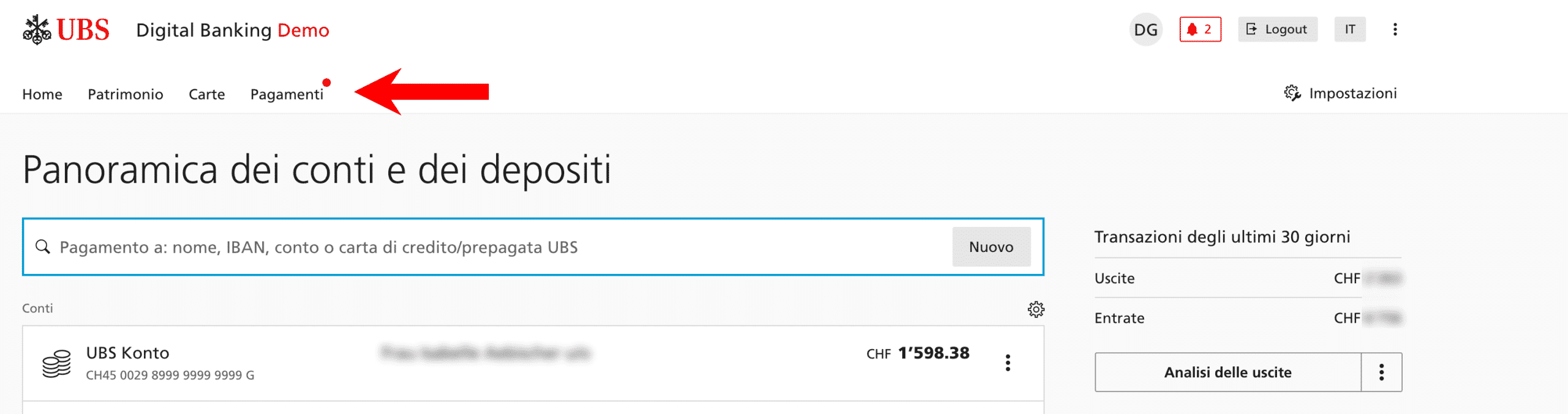 Bonifico conto UBS