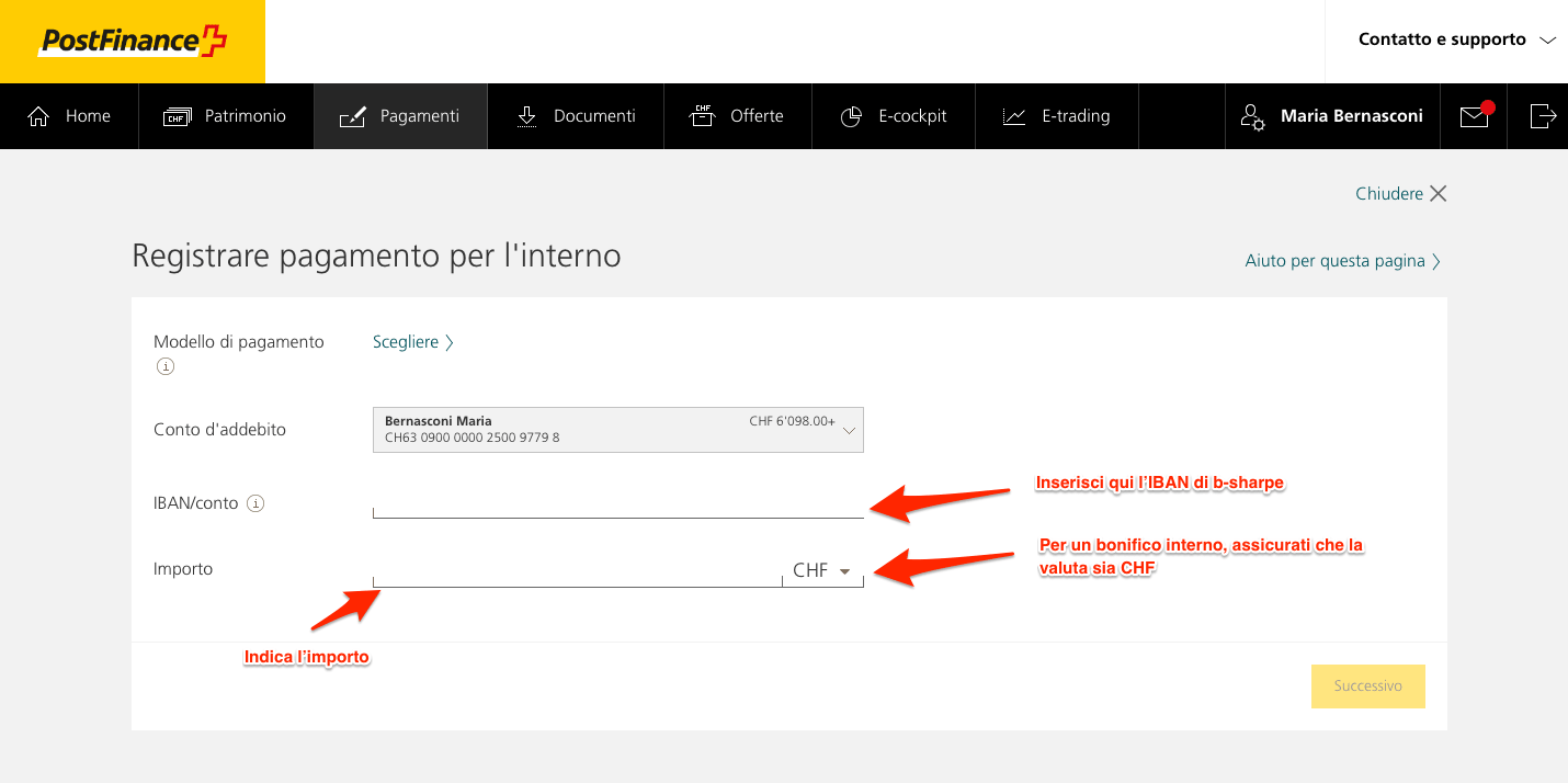 Questo screenshot è la proprietà di PostFinance