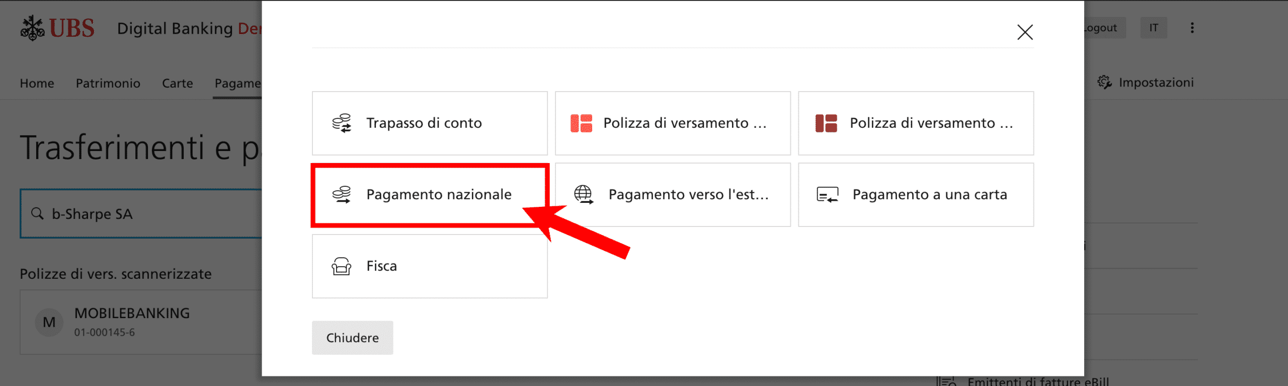 Bonifico conto UBS