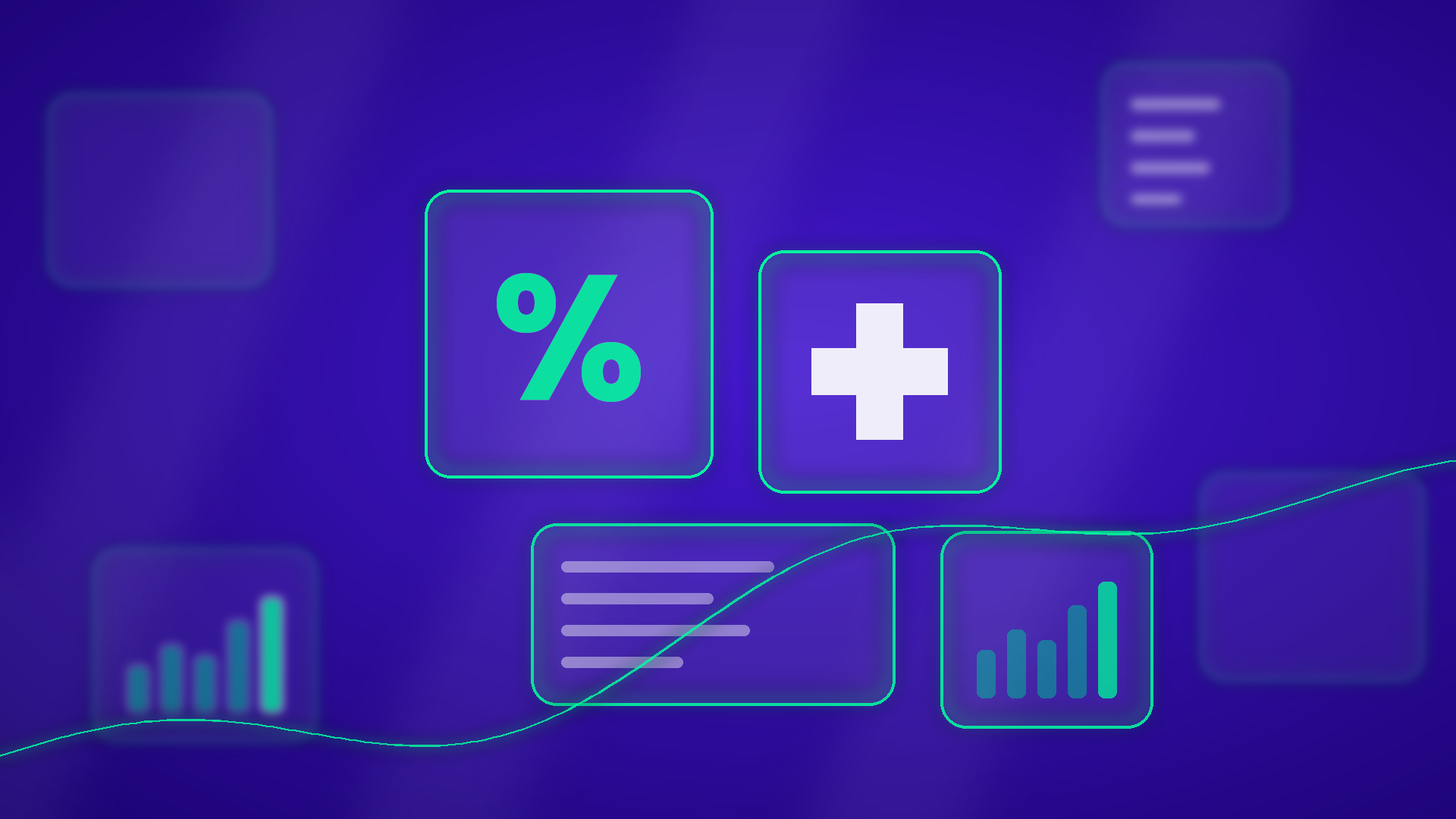 Swiss VAT illustration: percentage sign, Swiss cross, invoice and chart on a blue background