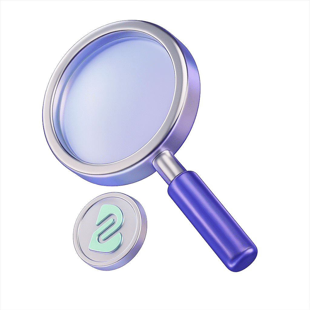 Loupe bleue avec pièce de monnaie EUR symbolisant la recherche de taux de change