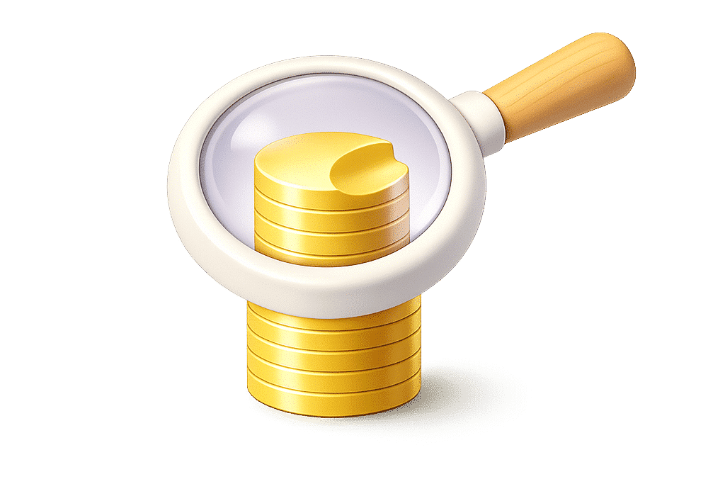 Loupe examinant des pièces d'or empilées, symbolisant l'analyse des taux de change CHF/EUR