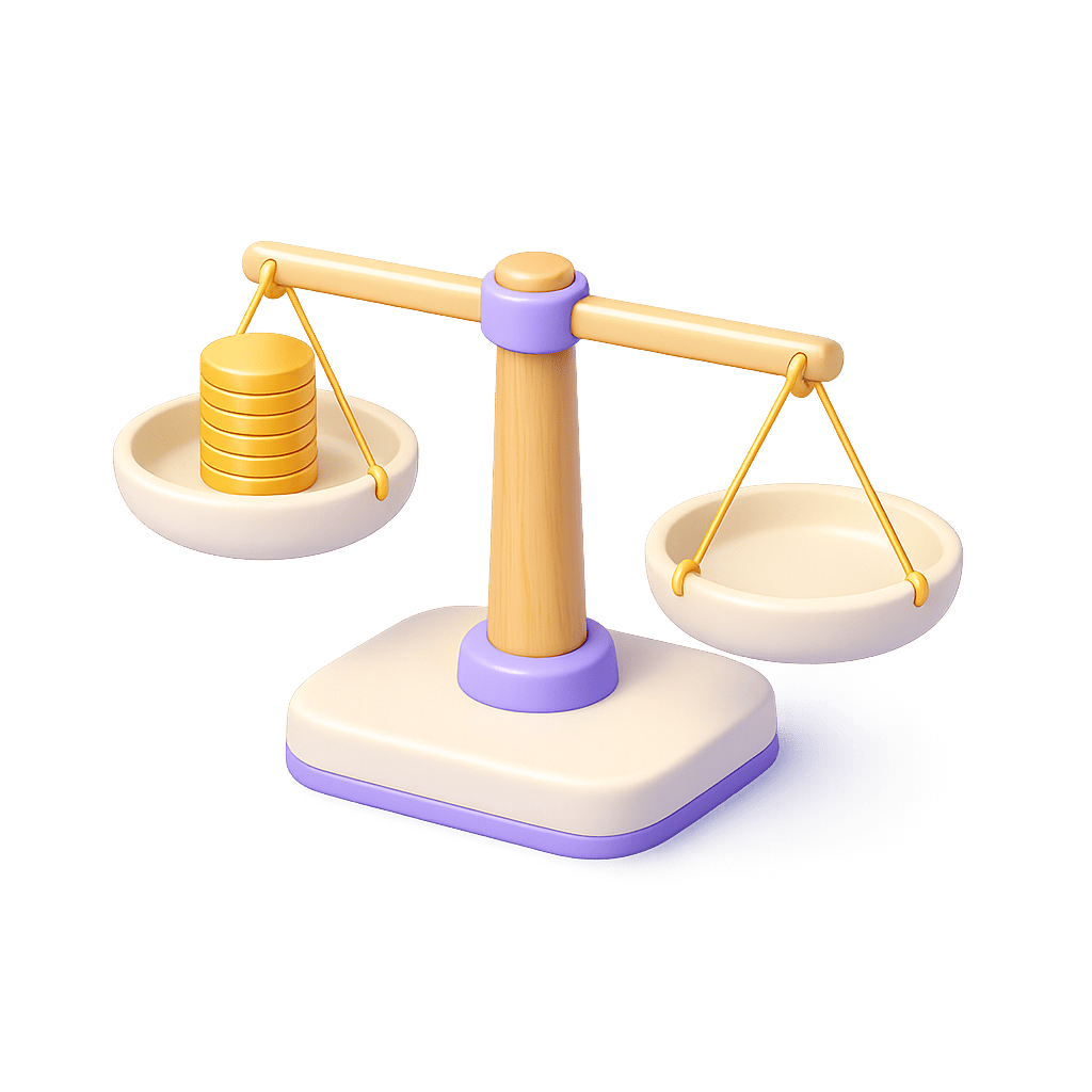 Balance équilibrée avec pièces d'or à gauche et plateau vide à droite, symbolisant l'équité des taux de change CHF EUR