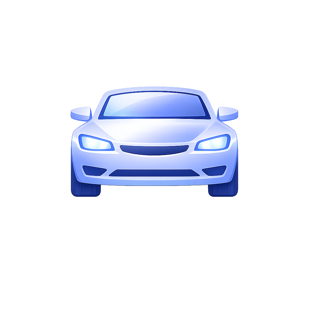 Voiture bleue vue de face stylisée avec phares LED et design moderne