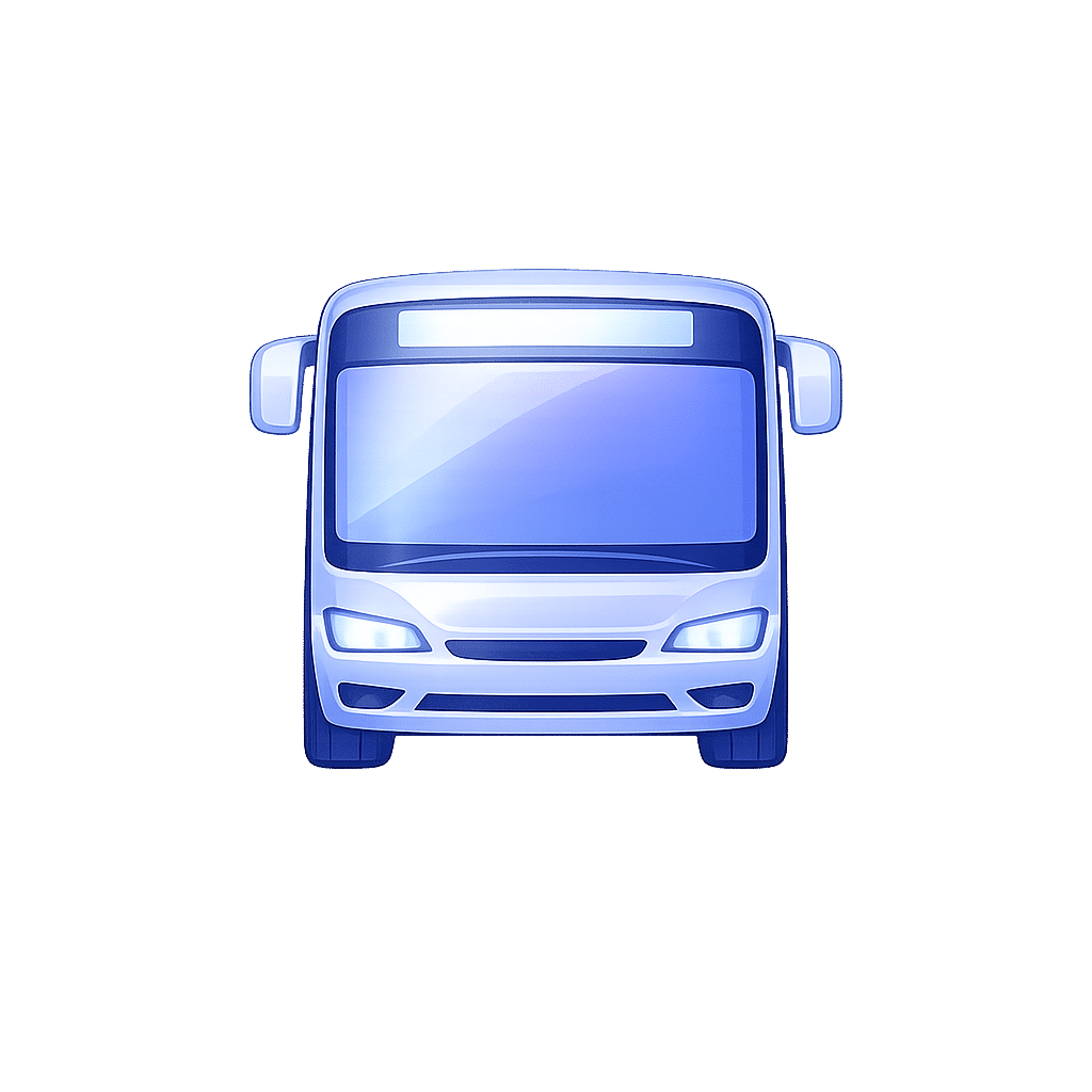 Illustration d'un bus bleu vue de face avec fenêtres et phares